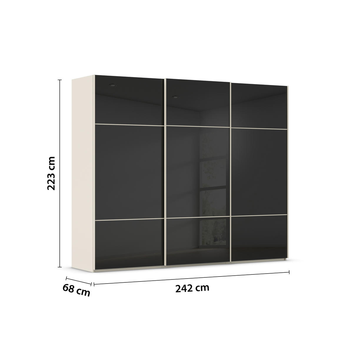 SCHWEBETÜRENSCHRANK 242/223/68 cm 3-türig Schwarz, Champagner  - Champagner/Schwarz, KONVENTIONELL, Glas/Holzwerkstoff (242/223/68cm) - Novel