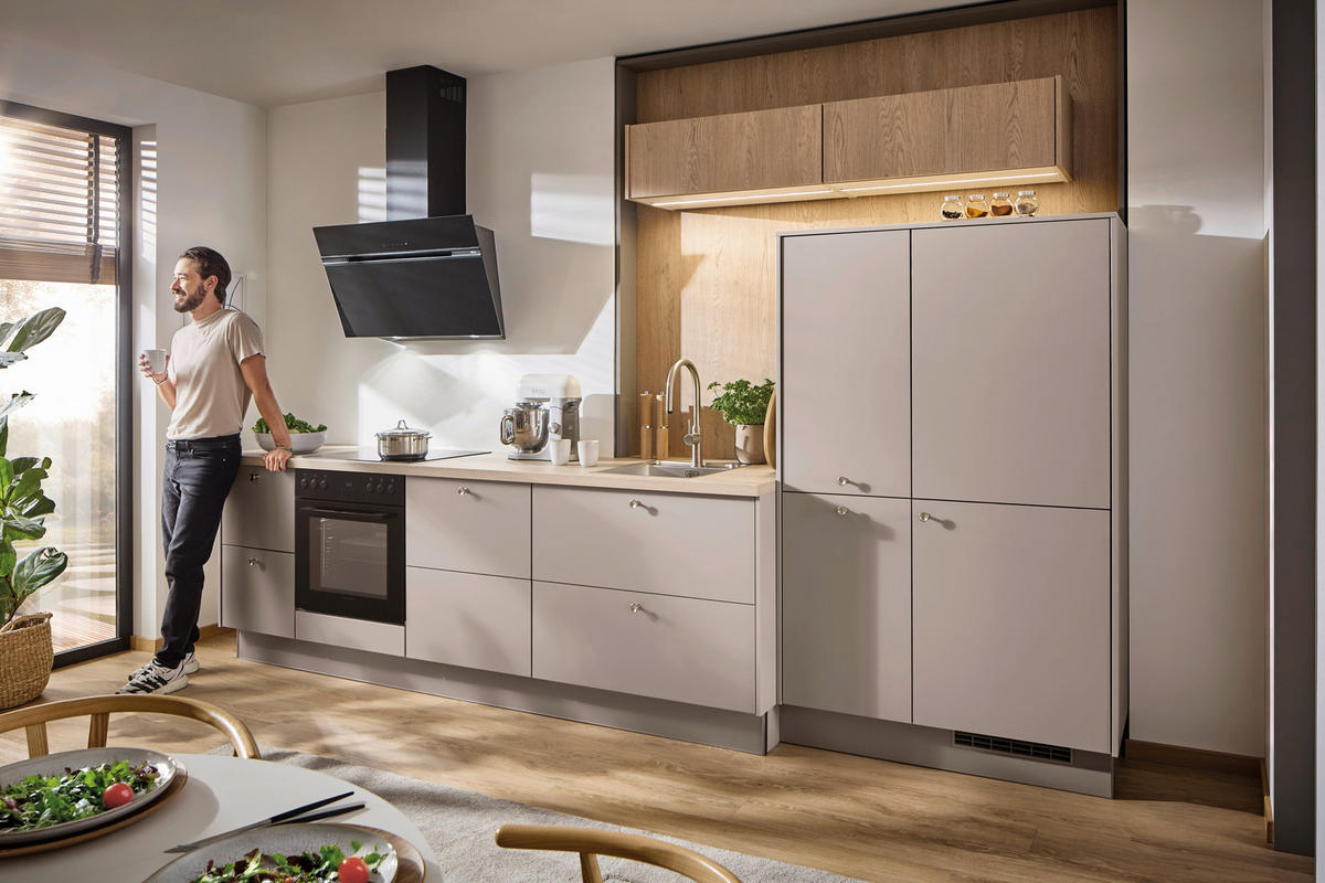 EINBAUKÜCHE   - Eichefarben/Grau, KONVENTIONELL, Holzwerkstoff - Xora