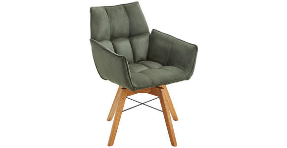 ARMLEHNSTUHL drehbar in Flachgewebe - Eichefarben/Olivgrün, Design, Holz/Textil (61/87/63cm) - Waldwelt