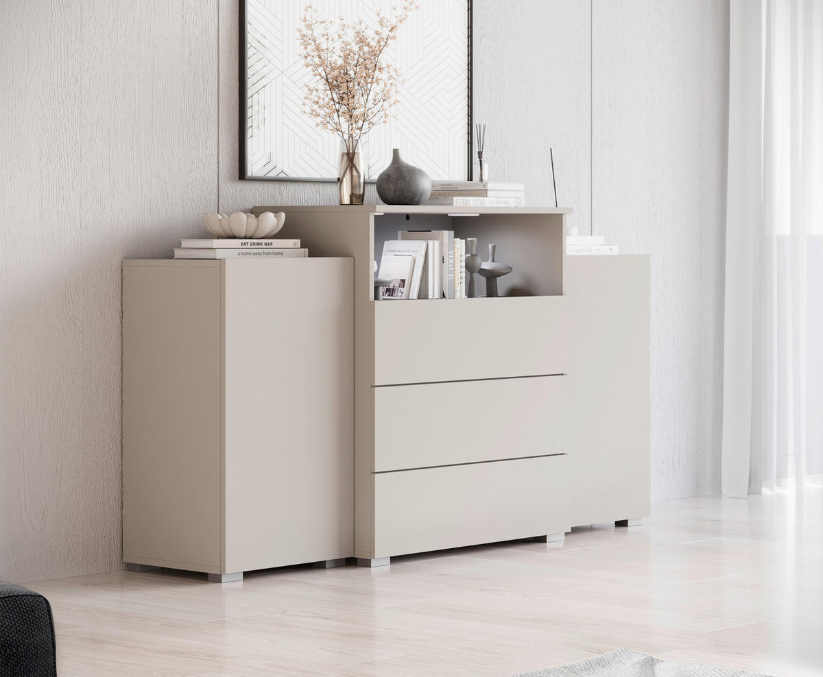 ŠIROKÁ KOMODA, béžová, kašmírová, 150/81/37 cm - sivá/kašmírová, Lifestyle, kompozitné drevo/plast (150/81/37cm) - P & B