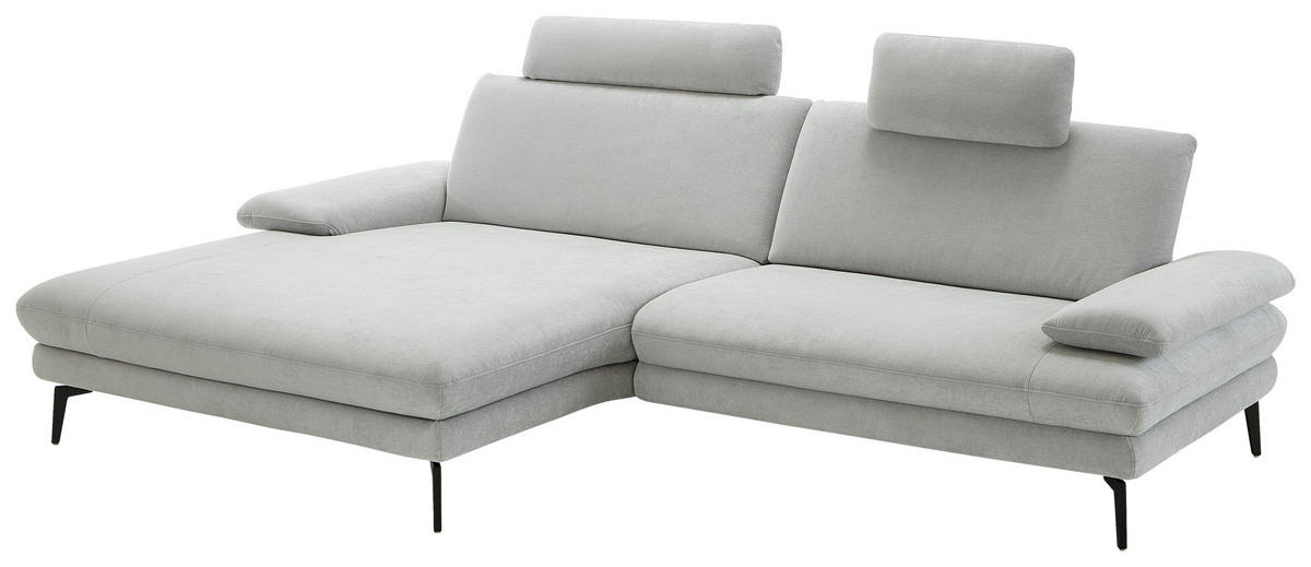 ECKSOFA in Chenille, Flachgewebe Silberfarben  - Silberfarben/Schwarz, Design, Textil/Metall (180/284cm) - Dieter Knoll