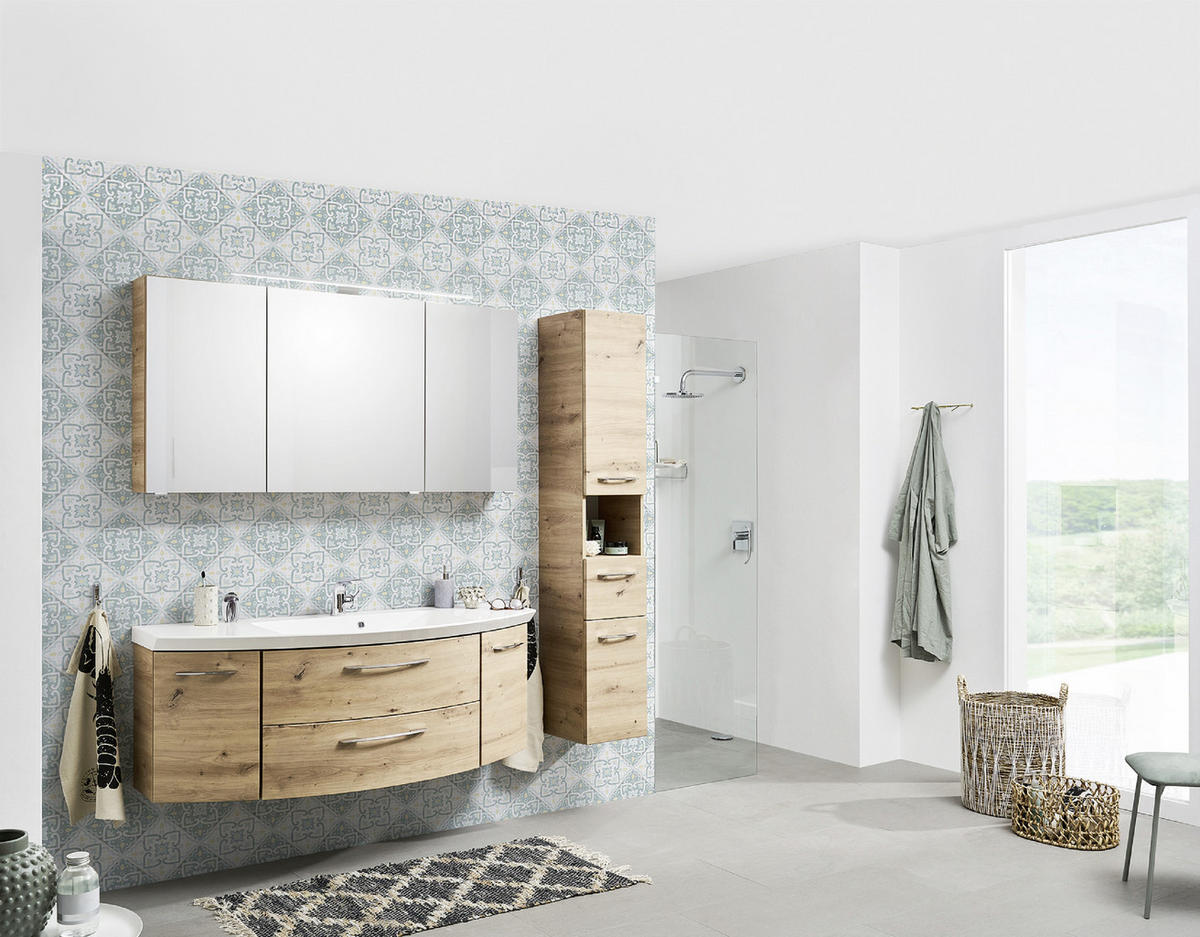 BADEZIMMER  in 141 cm  - Eichefarben, Konventionell, Glas/Holzwerkstoff (141cm) - Sadena