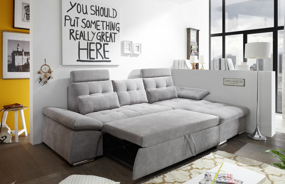 ECKSOFA in Mikrovelours Schlammfarben  - Schlammfarben/Silberfarben, Konventionell, Holzwerkstoff/Kunststoff (268/170cm) - MID.YOU