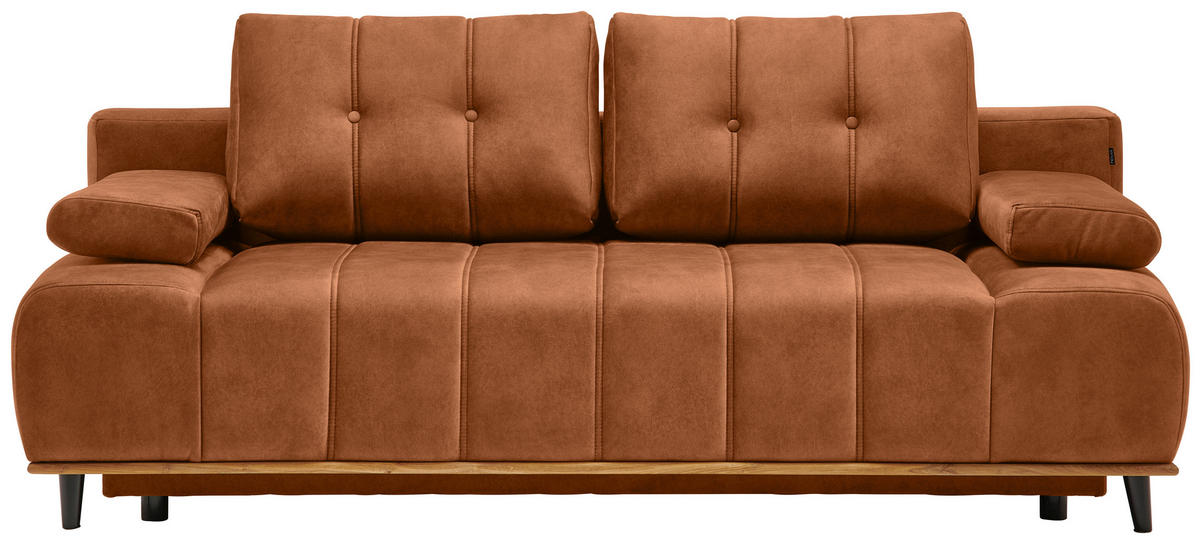 SCHLAFSOFA  mit Stoffauswahl, Rücken echt Webstoff Orange  - Schwarz/Orange, Design, Holz/Textil (206/77-87/102cm) - Novel