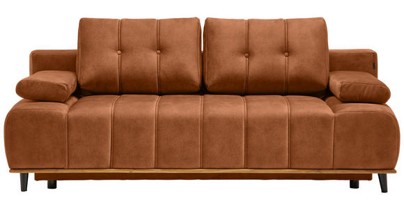SCHLAFSOFA mit Stoffauswahl, Rücken echt Webstoff Orange - Schwarz/Orange, Design, Holz/Textil (206/77-87/102cm) - Novel