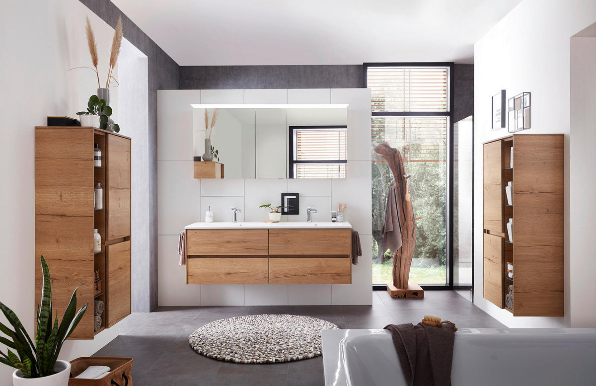 WASCHTISCHKOMBI 153 cm  - Eiche dunkel/Weiß, Design, Holzwerkstoff/Stein (153cm) - Sadena