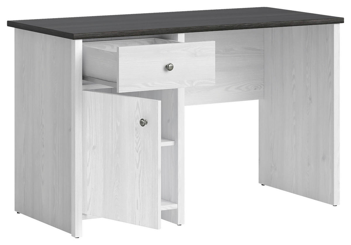 SCHREIBTISCH 120/56,5/74,5 cm  in Kieferfarben, Lärchefarben, Schwarz  - Silberfarben/Lärchefarben, Design, Holzwerkstoff/Metall (120/56,5/74,5cm)