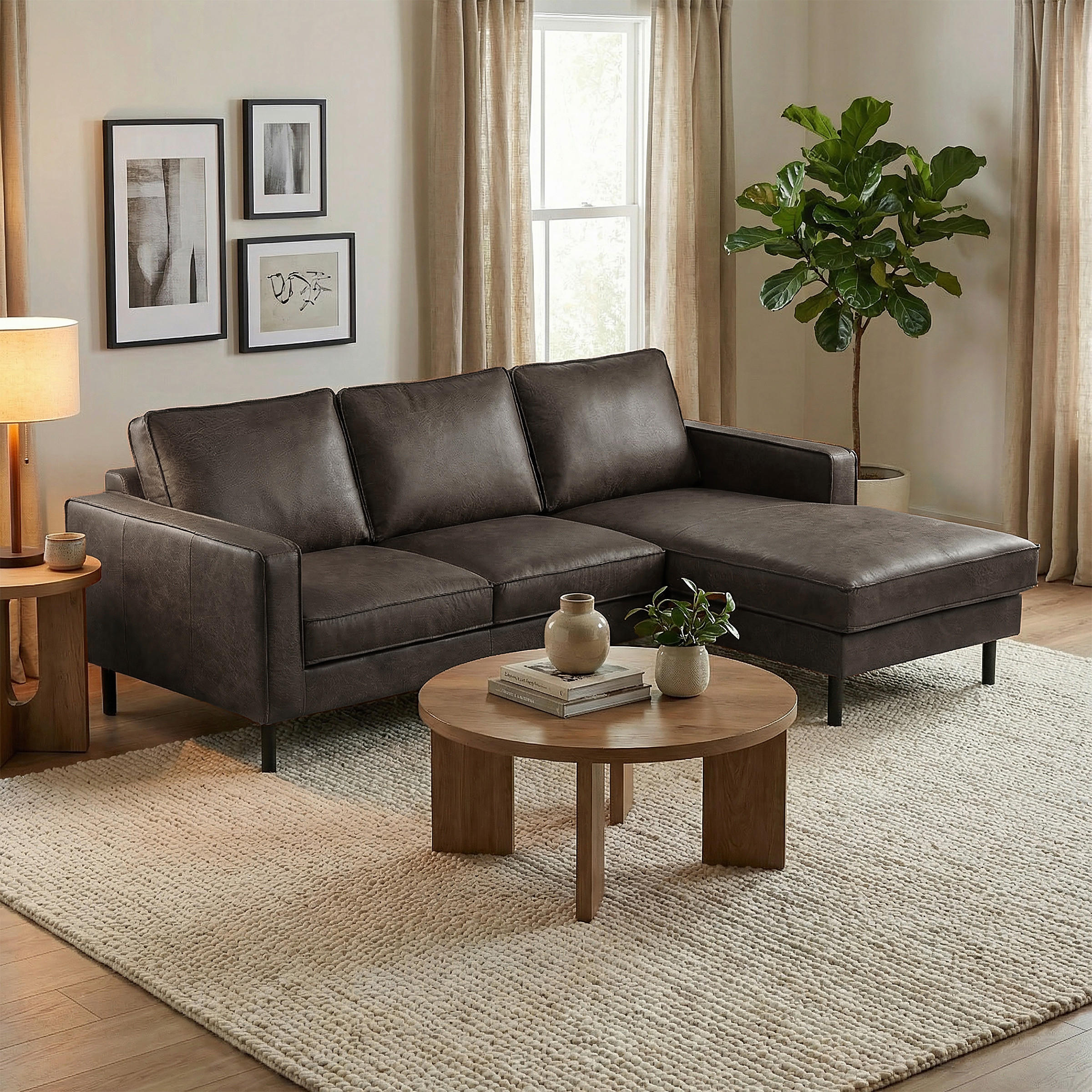 ECKSOFA Fango Echtleder Bettkasten, Schlaffunktion, Rücken echt  - Fango/Schwarz, Design, Leder/Metall (166/238cm) - Livetastic