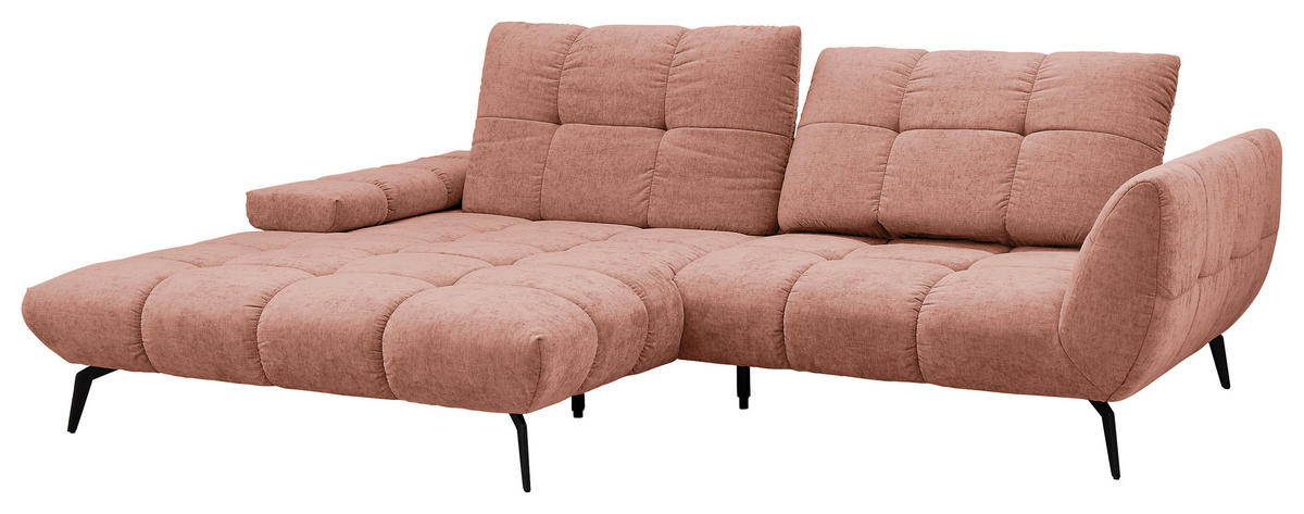ECKSOFA Rosa Flachgewebe Rücken echt, Sitztiefenverstellung  - Schwarz/Rosa, KONVENTIONELL, Textil/Metall (211/273cm) - SetOne by Musterring
