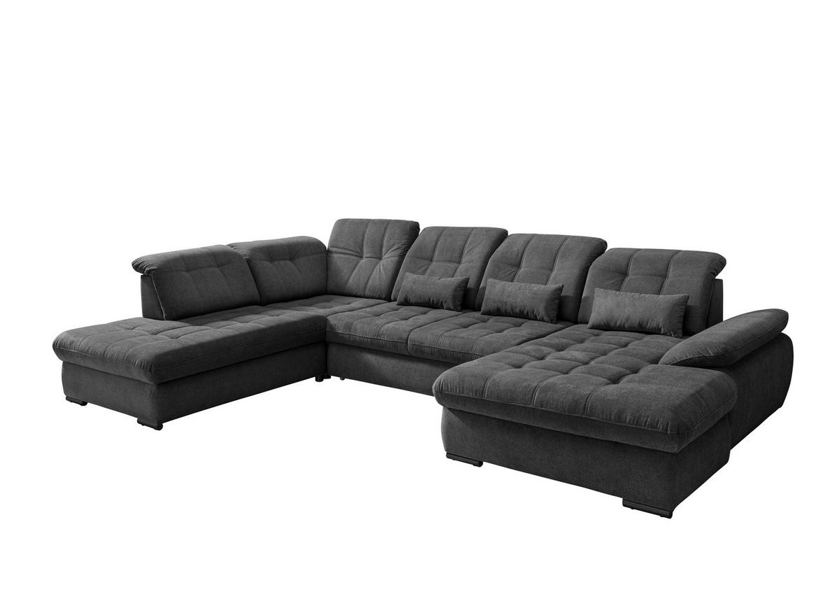 WOHNLANDSCHAFT Anthrazit Chenille  - Anthrazit/Schwarz, MODERN, Textil/Metall (252/387/184cm) - Livetastic