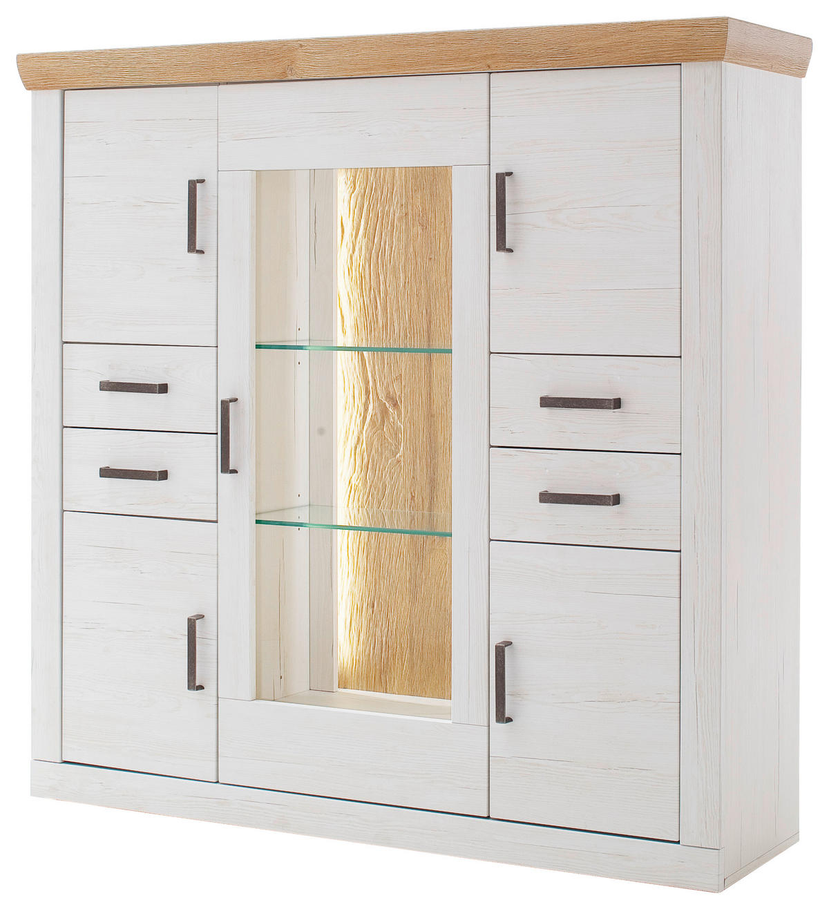 HIGHBOARD  in 142/142/40 cm  - Eichefarben/Graphitfarben, Design, Glas/Holzwerkstoff (142/142/40cm) - MID.YOU