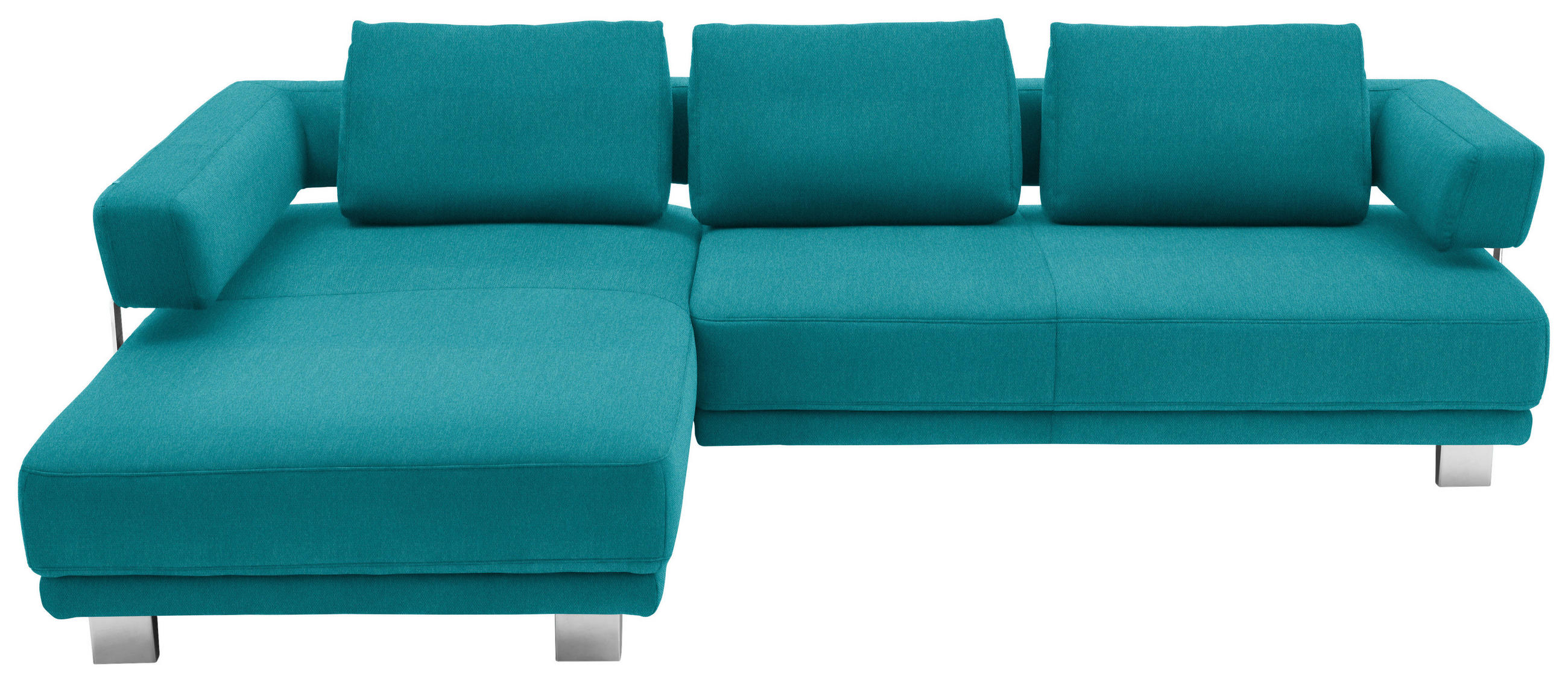 ECKSOFA Petrol Chenille  - Chromfarben/Petrol, Natur, Textil/Metall (214/297cm) - Valdera