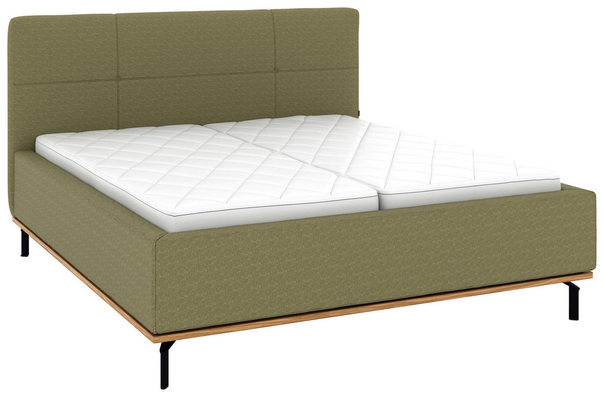 POLSTERBETT 160/200 cm,  in Olivgrün, Matratze, Lattenrost, Bettkasten, H2 + H3 = mittel + fest  - Graphitfarben/Weiß, Design, Holz/Textil (160/200cm) - Musterring