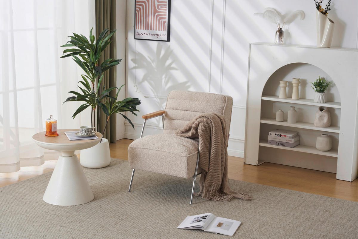 SESSEL Bouclé Beige    - Ecru/Beige, MODERN, Holz/Textil (60/73/76cm) - MID.YOU