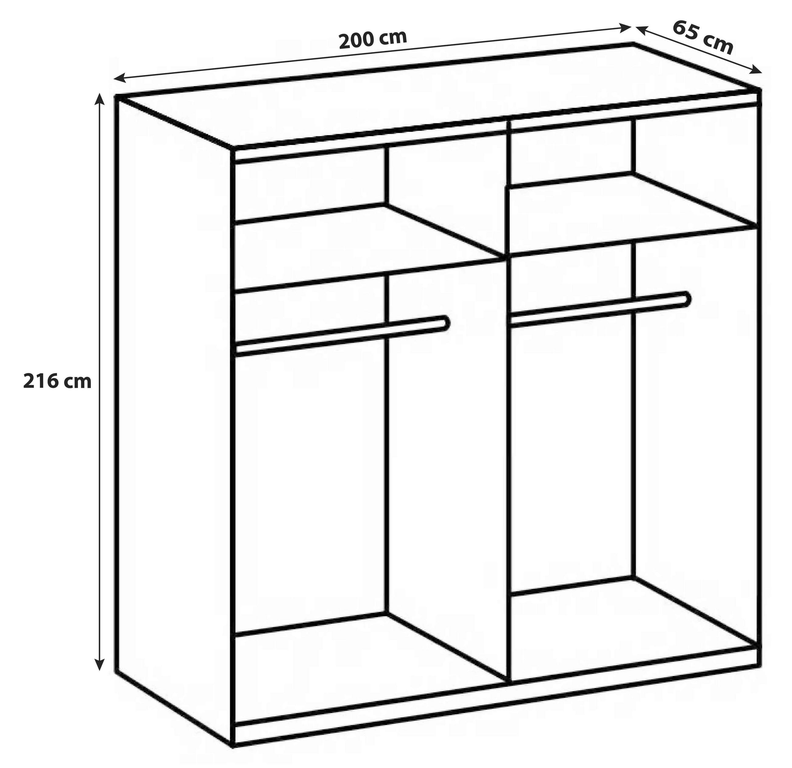GARDEROB MED SKJUTDÖRRAR 200/216/65 cm 2-dörrar - kromfärg/ekfärgad, Modern, trämaterial (200/216/65cm) - MID.YOU