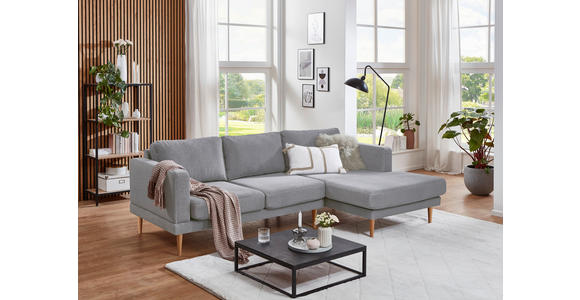 ECKSOFA  in Flachgewebe Hellgrau Rückenkissen, Rücken echt  240/154 cm  - Buchefarben/Hellgrau, KONVENTIONELL, Holz/Textil (240/154cm) - Carryhome