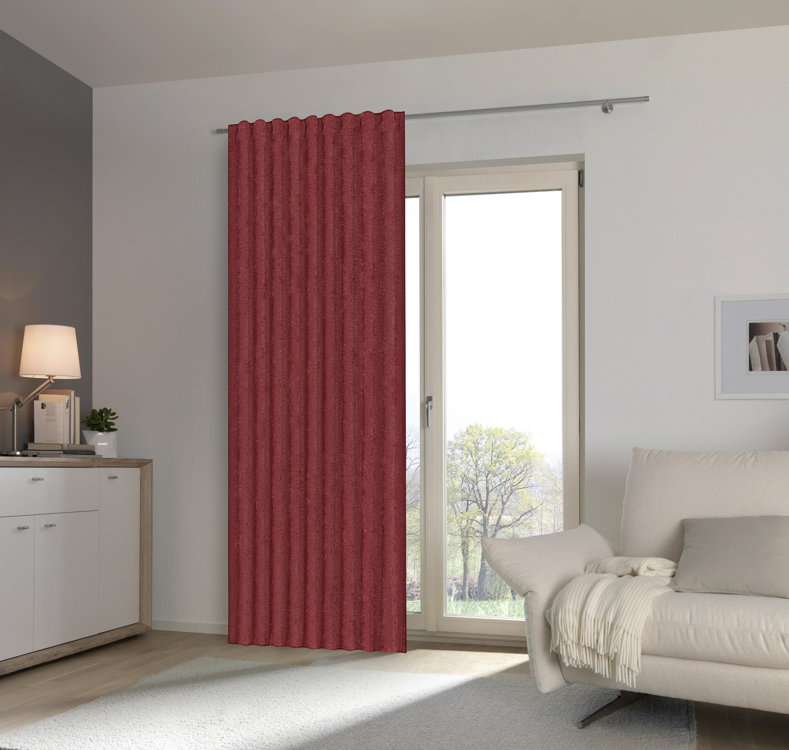 HOTOVÝ ZÁVĚS, neprůsvitné, 140/245 cm - tmavě červená, Konvenční, textil (140/245cm) - Esposa