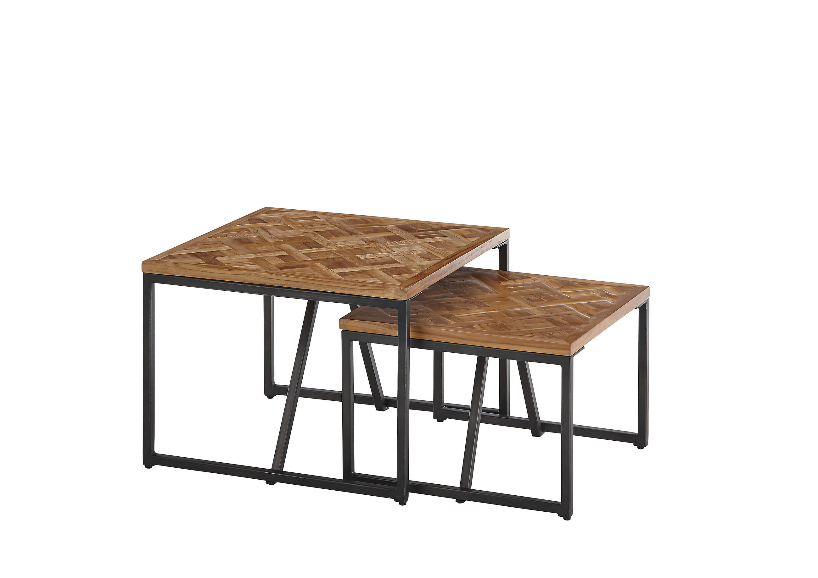 COUCHTISCHSET Teakholz massiv quadratisch Schwarz, Teakfarben  - Schwarz/Teakfarben, Design, Holz/Metall (60/60/45cm) - MID.YOU