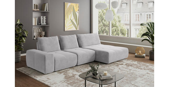 ECKSOFA in Velours Silberfarben  - Silberfarben/Schwarz, Design, Kunststoff/Textil (342/174cm) - Xora