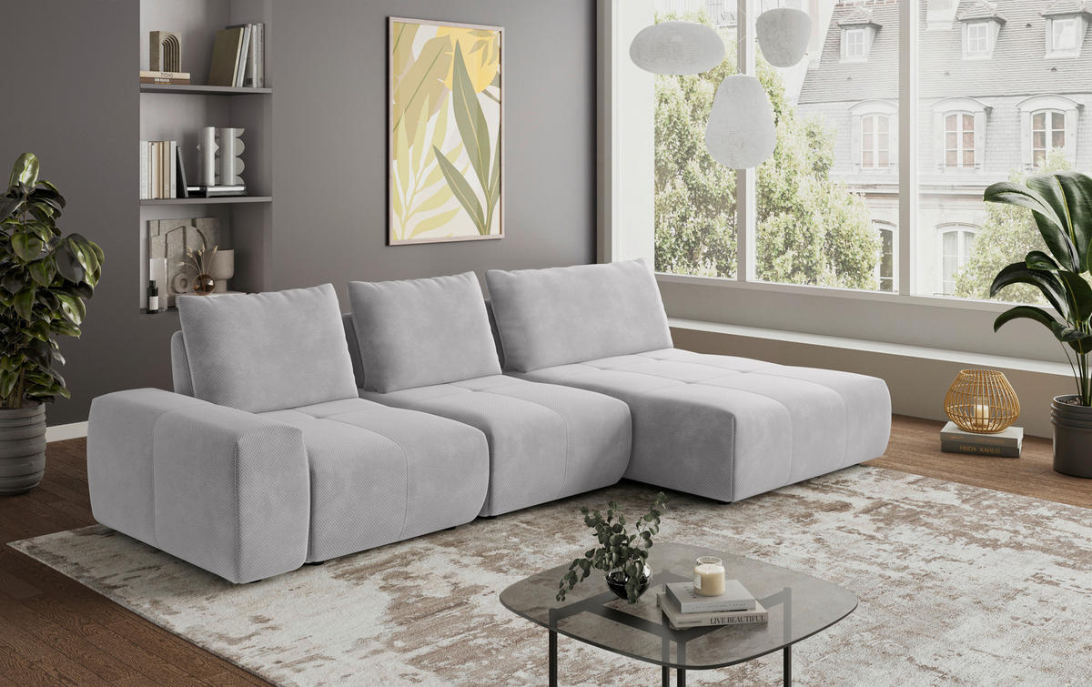 ECKSOFA in Velours Silberfarben  - Silberfarben/Schwarz, Design, Kunststoff/Textil (347/174cm) - Xora