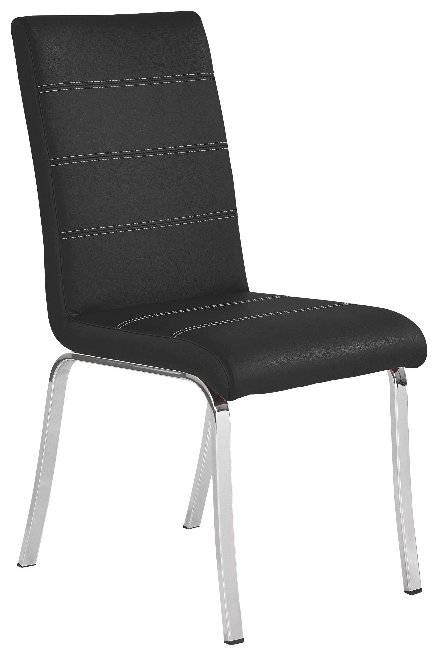 Stuhl in Metall, Leder Schwarz, Edelstahlfarben