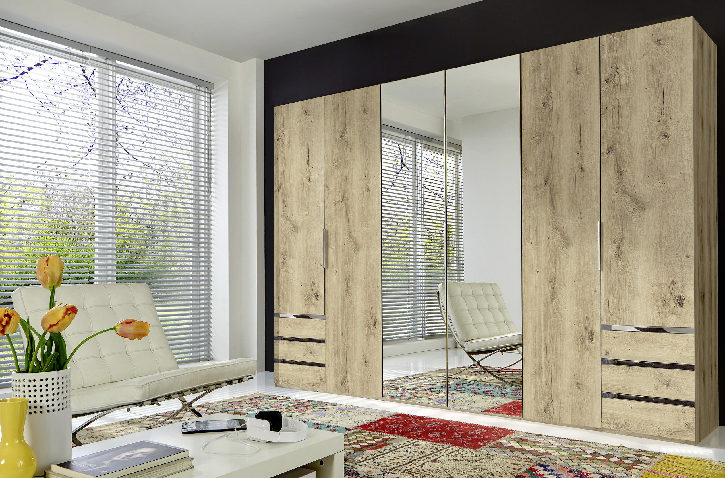 DREHTÜRENSCHRANK in Eichefarben  - Chromfarben/Eichefarben, Modern, Glas/Holzwerkstoff (300/216/58cm) - MID.YOU
