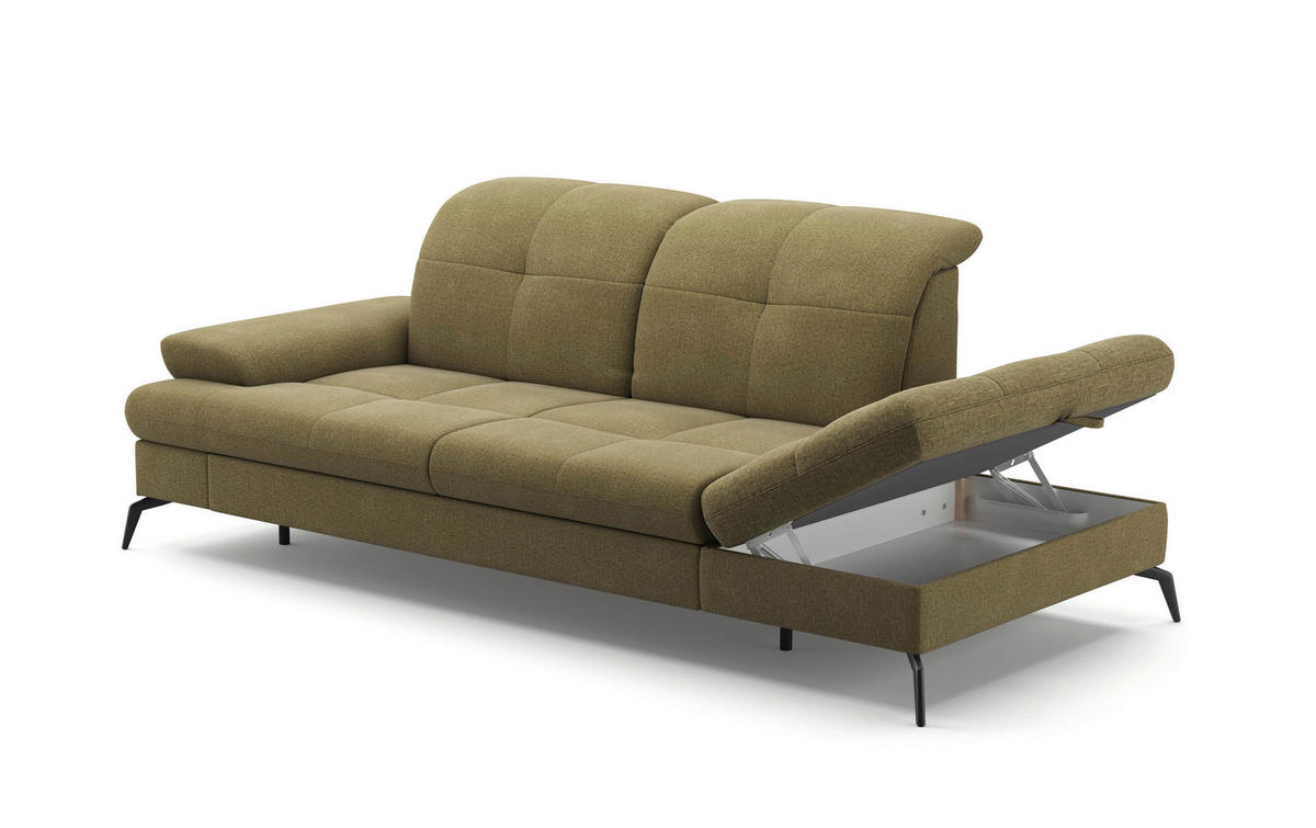 RÉCAMIERE in Flachgewebe Olivgrün  - Schwarz/Olivgrün, Konventionell, Textil/Metall (231/90/122cm) - Sit & More