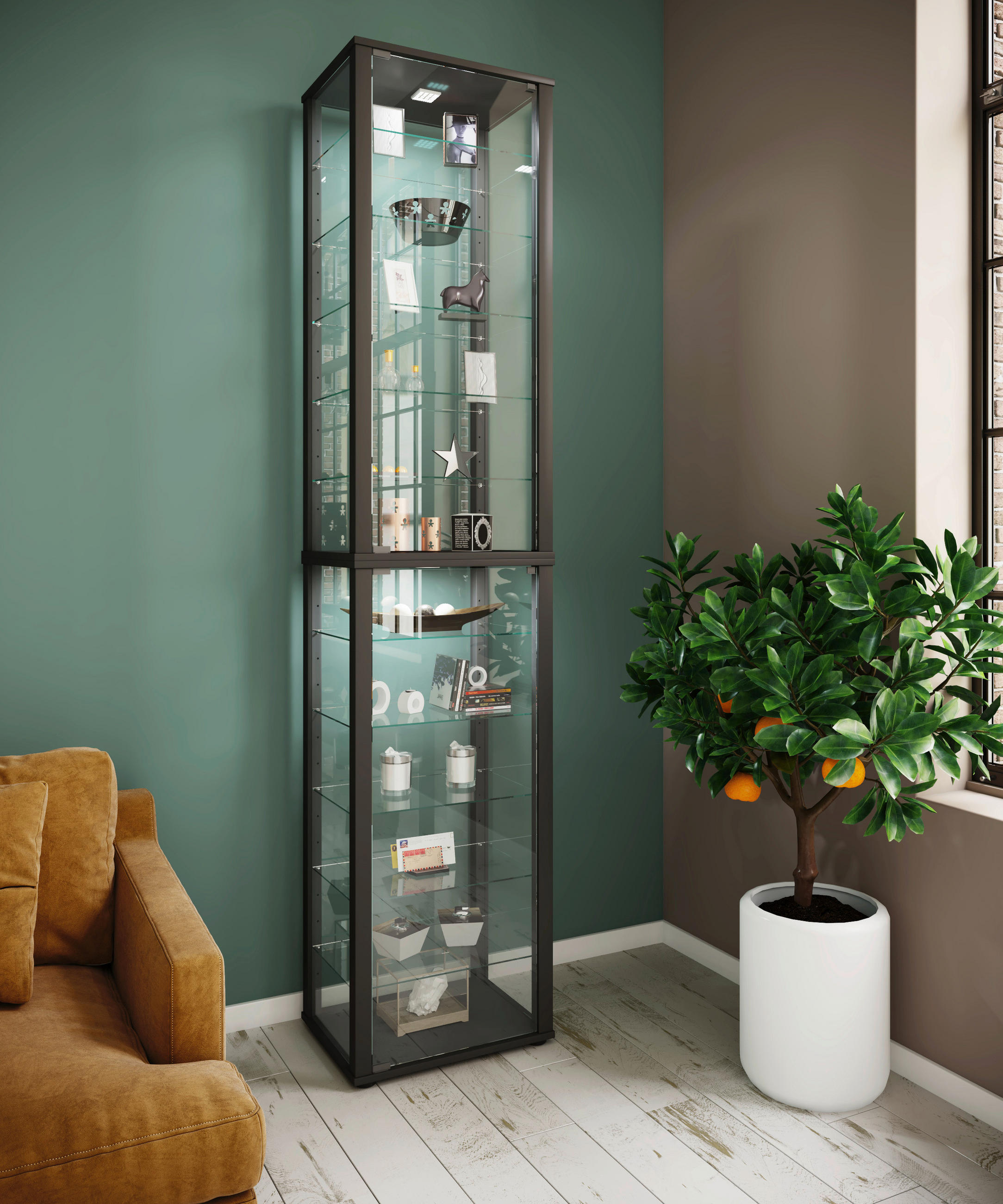 VITRINE in Schwarz  - Schwarz, Modern, Glas/Holzwerkstoff (50/227/38cm) - MID.YOU