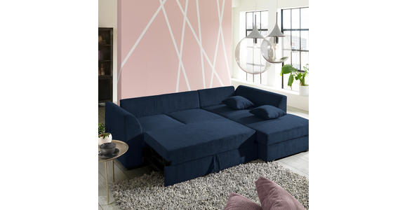 ECKSOFA in Cord Dunkelblau  - Schwarz/Dunkelblau, Design, Kunststoff/Textil (259/174cm) - Cantus