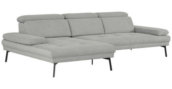 ECKSOFA Ottomane links, Eckteil  More_LZ Hellgrau Webstoff  - Hellgrau/Schwarz, Design, Textil/Metall (188/296cm) - Xora