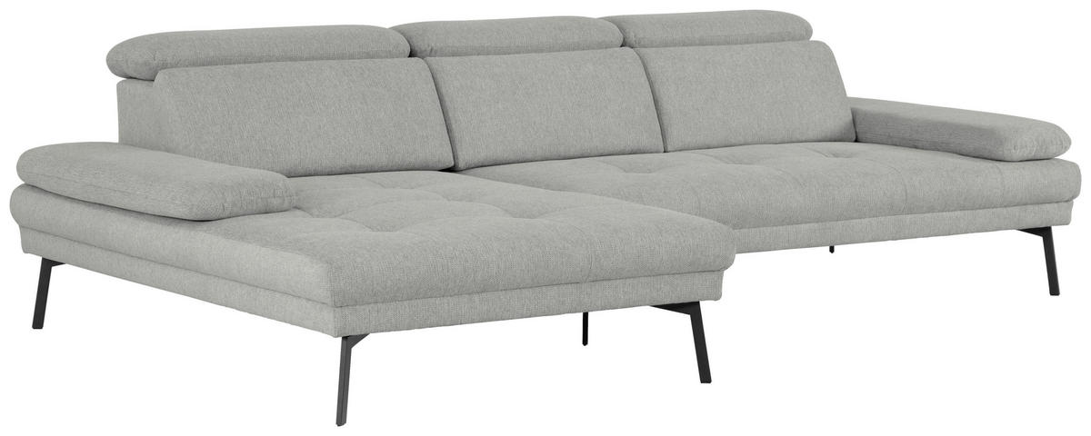 ECKSOFA Ottomane links, Eckteil  More_LZ Hellgrau Webstoff  - Hellgrau/Schwarz, Design, Textil/Metall (188/296cm) - Xora