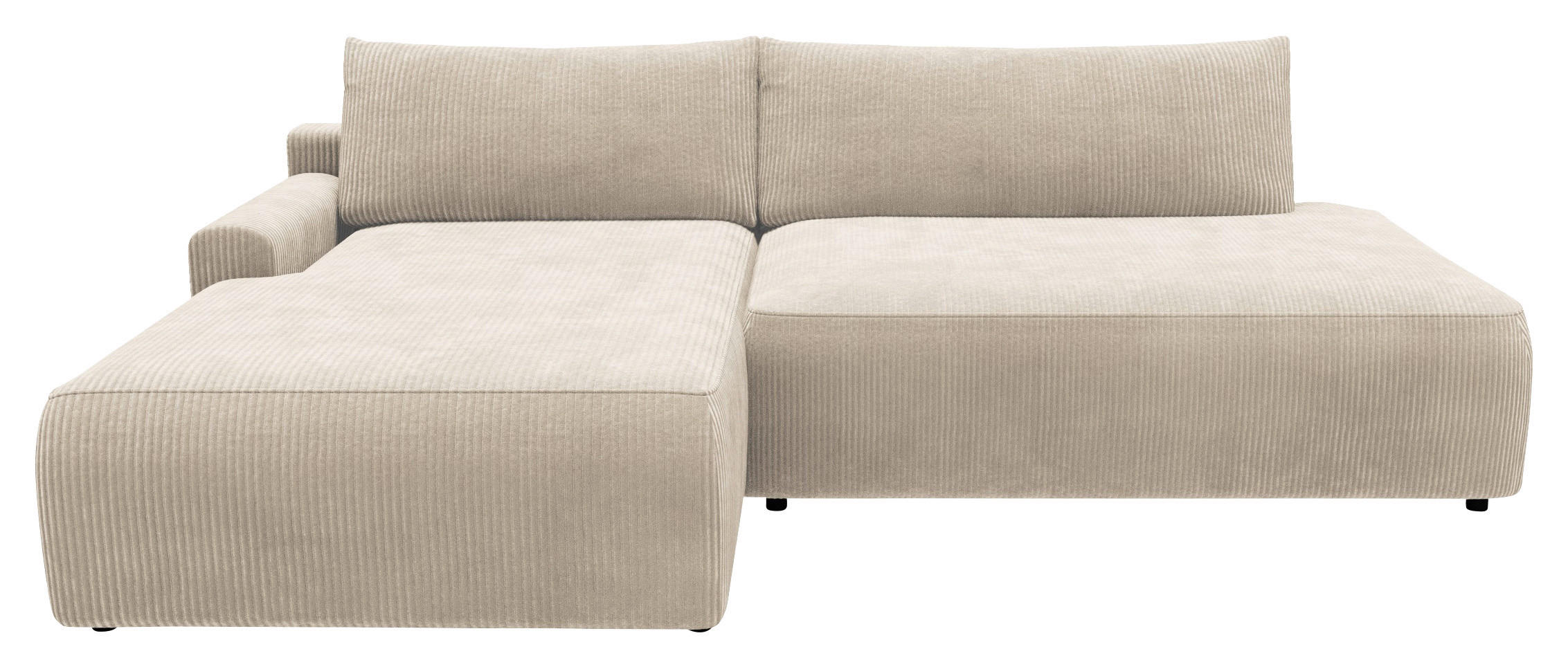 ECKSCHLAFSOFA in Cord Creme  - Creme/Schwarz, Modern, Kunststoff/Textil (167/253cm) - Trendmanufaktur