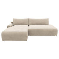 ECKSCHLAFSOFA in Cord Creme  - Creme/Schwarz, Modern, Kunststoff/Textil (167/253cm) - Trendmanufaktur