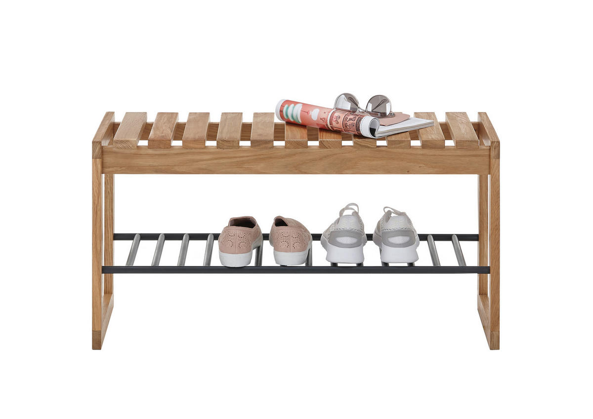 GARDEROBENBANK - Schwarz/Naturfarben, Design, Holz/Metall (88/45/30cm) - MID.YOU