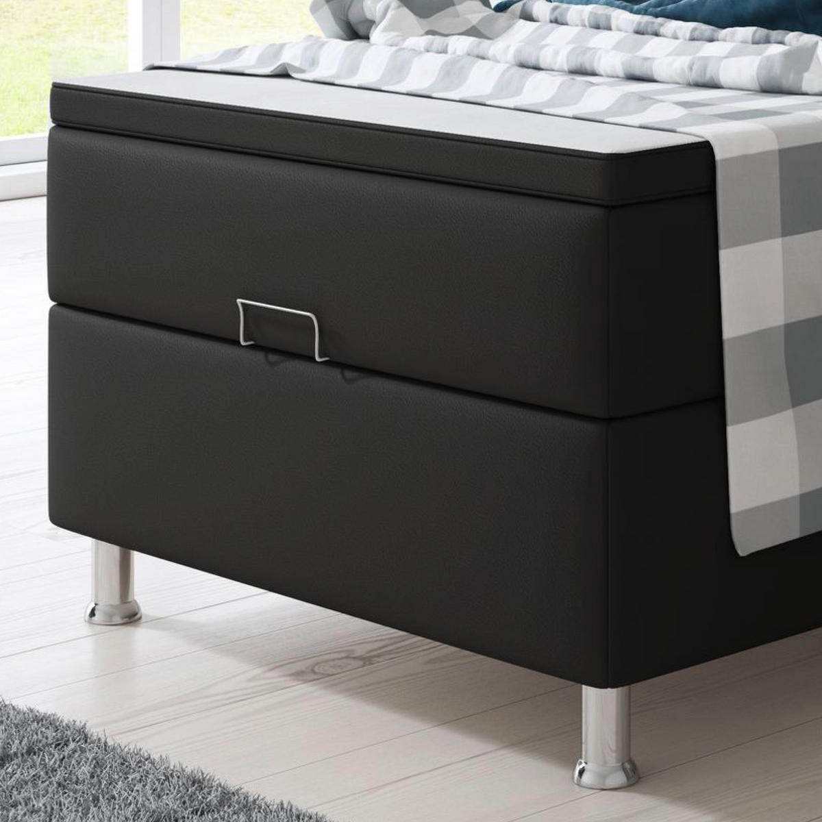Boxspringbett mit Topper  in Schwarz  - Silberfarben/Schwarz, KONVENTIONELL, Leder/Textil (90/115/210cm) - MID.YOU