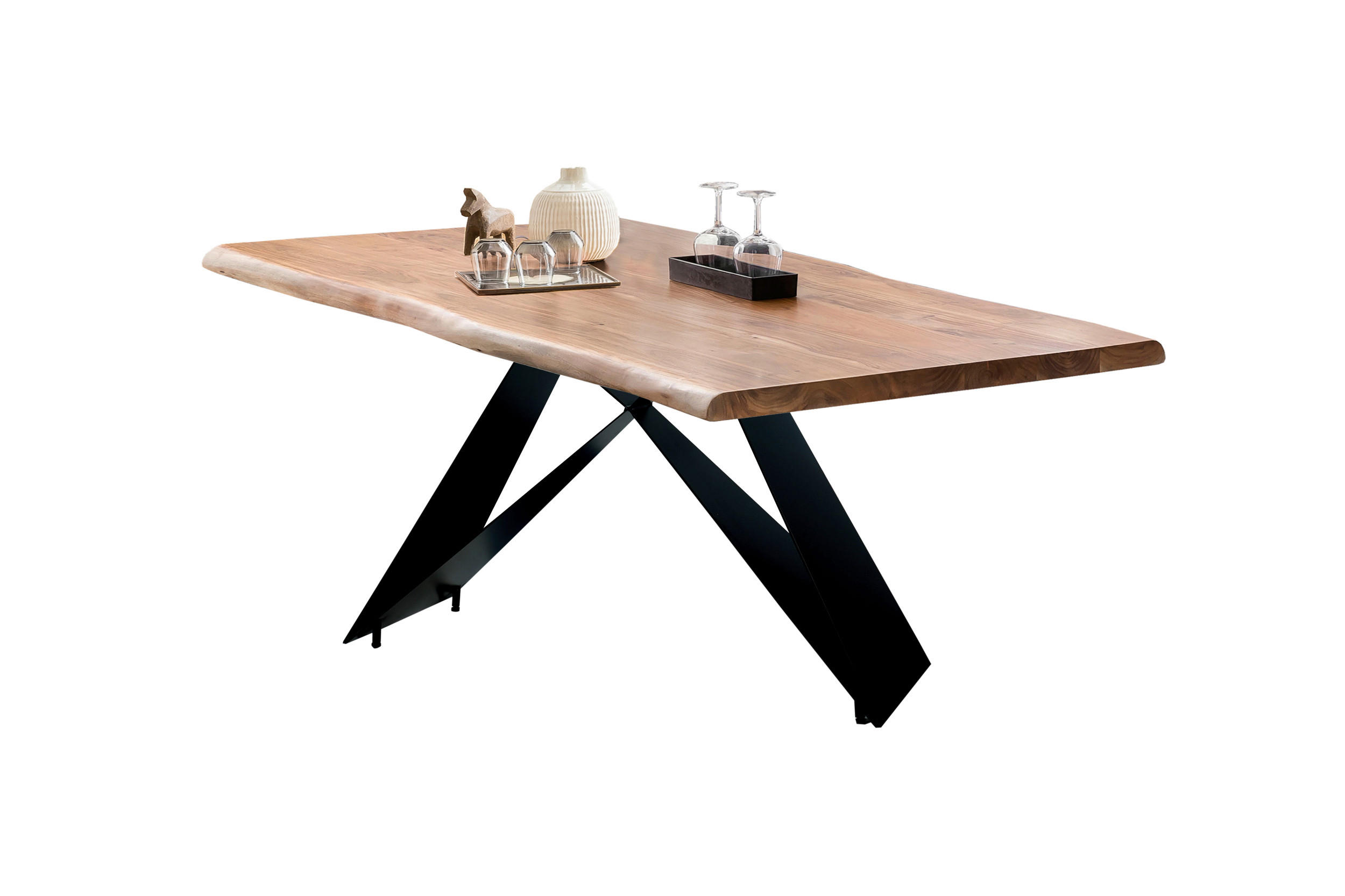 ESSTISCH 240/100/77 cm Echtholz  Holz, Metall rechteckig Naturfarben, Schwarz  - Schwarz/Naturfarben, MODERN, Holz/Metall (240/100/77cm) - MID.YOU