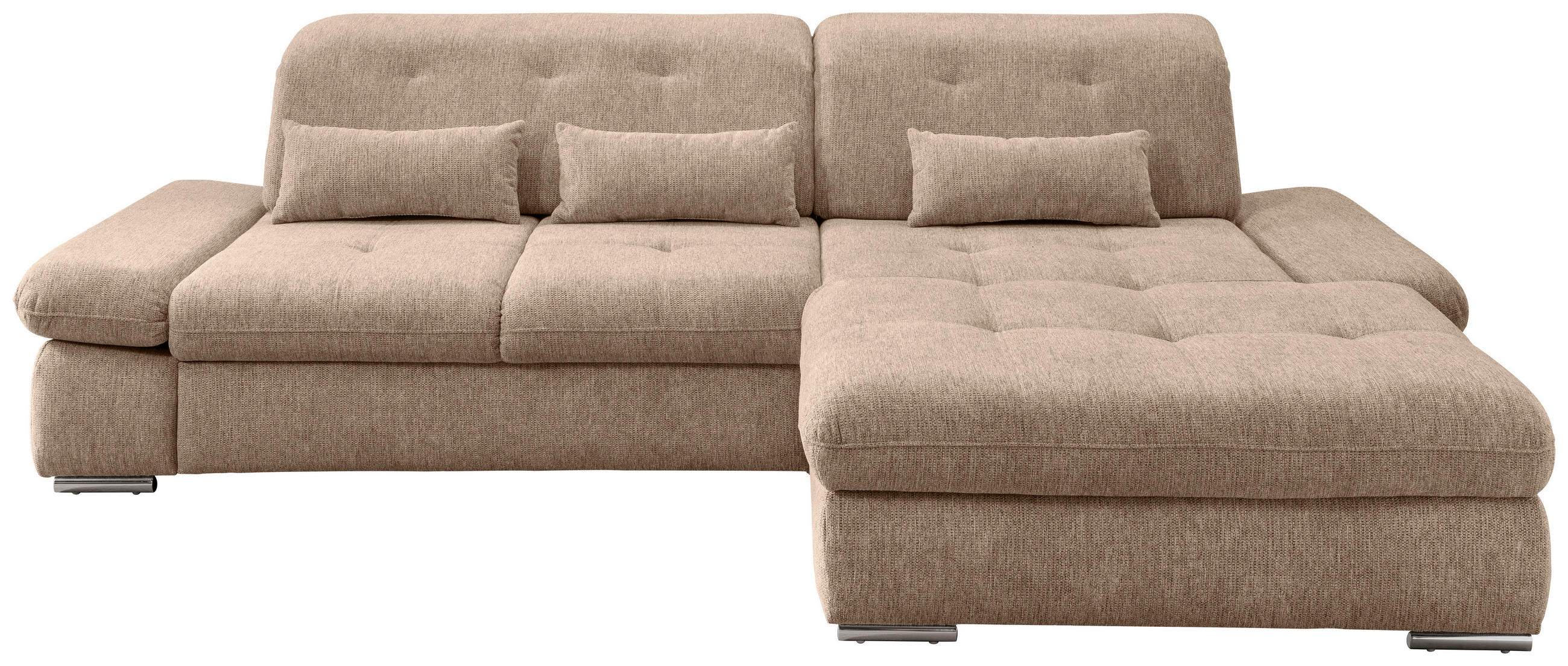 ECKSOFA in Chenille Hellbraun  - Chromfarben/Hellbraun, Modern, Textil/Metall (300/196cm) - Livetastic
