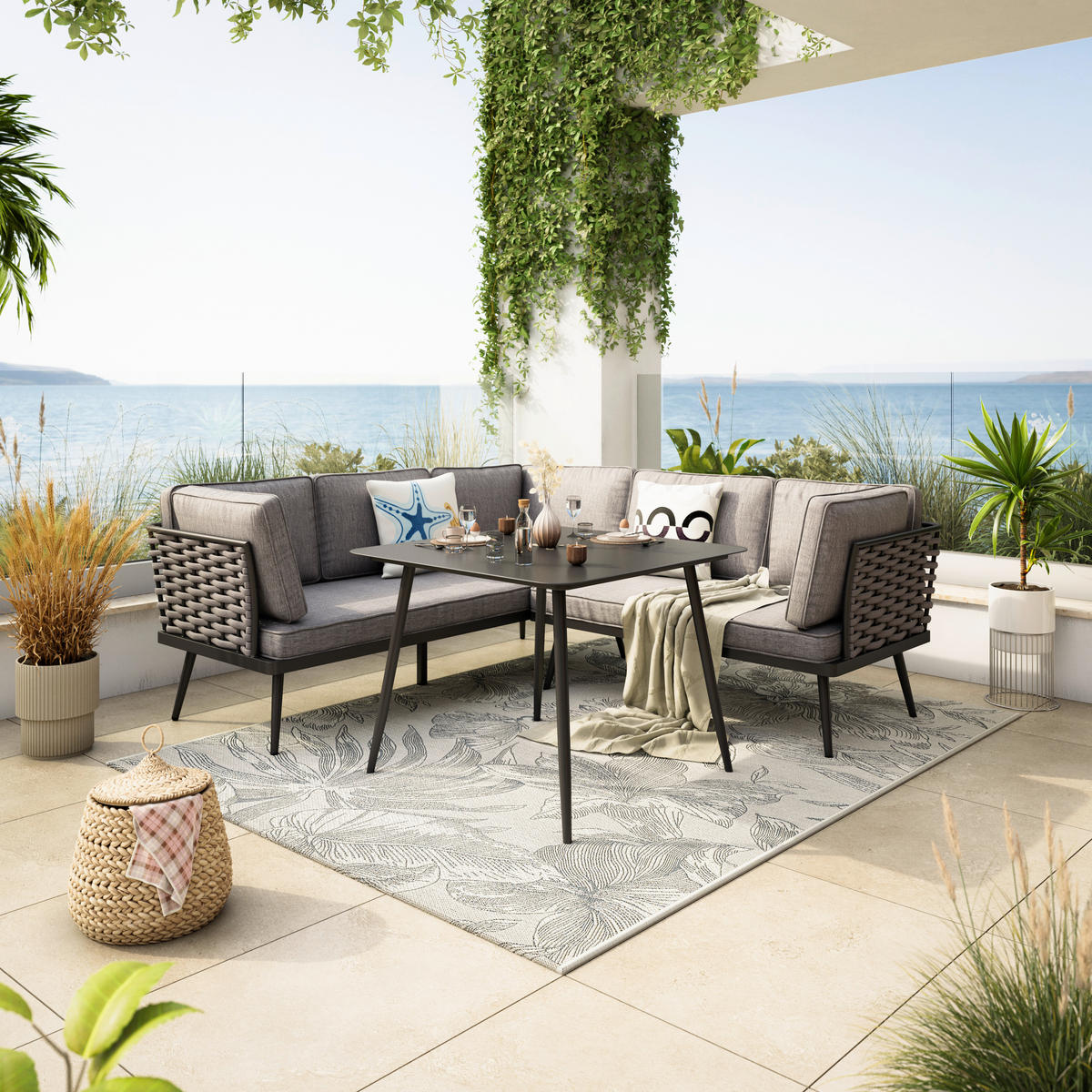 DINING-LOUNGESET Aluminium  - Dunkelgrau/Anthrazit, MODERN, Kunststoff/Textil - Ambia Garden