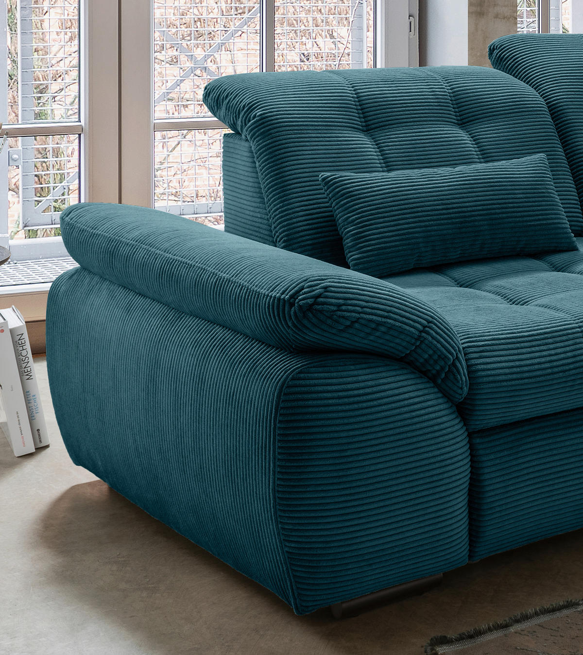 ECKSOFA in Cord Petrol  - Petrol/Schwarz, Modern, Textil/Metall (314/184cm) - Livetastic