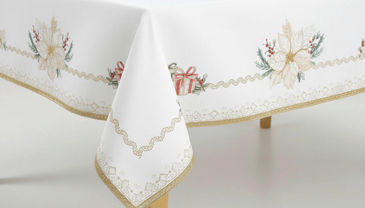 TISCHDECKE White Elegance 180/145 cm  - Champagner/Salbeigrün, Basics, Textil (180/145cm) - POZZI AND EASY LIFE