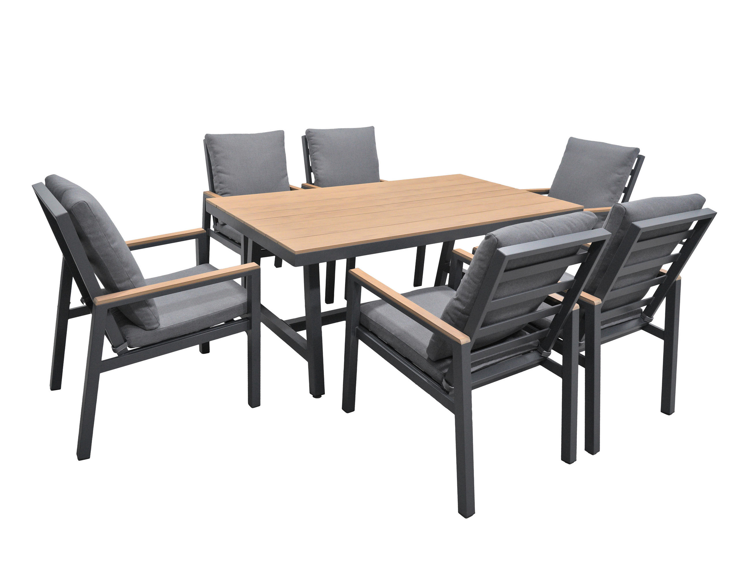 GARTENTISCHGRUPPE  - Hellbraun/Anthrazit, MODERN, Kunststoff/Textil - Gardenson