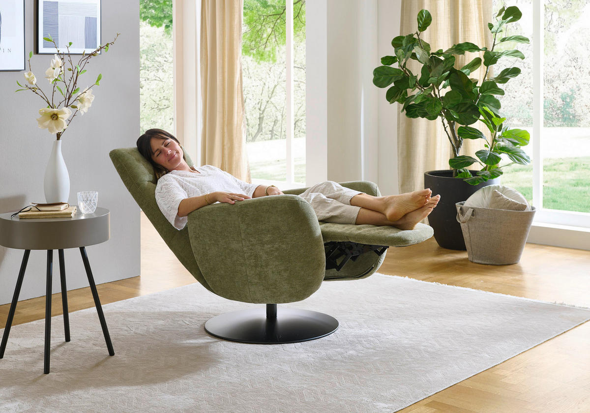 RELAXSESSEL Chenille Kopfteilverstellung, Fußteilverstellung    - Schwarz/Olivgrün, Design, Textil/Metall (76/109/83cm) - Beldomo Comfort