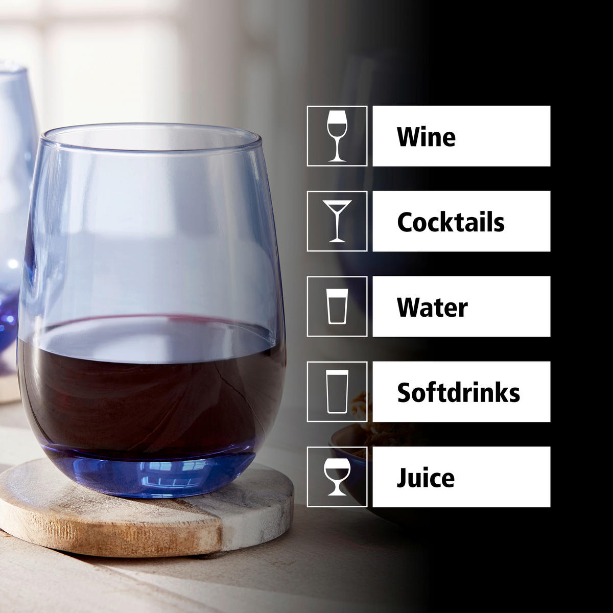 GLÄSERSET STEMLESS  12-teilig  - Hellblau, Basics, Glas (9/11,5cm)