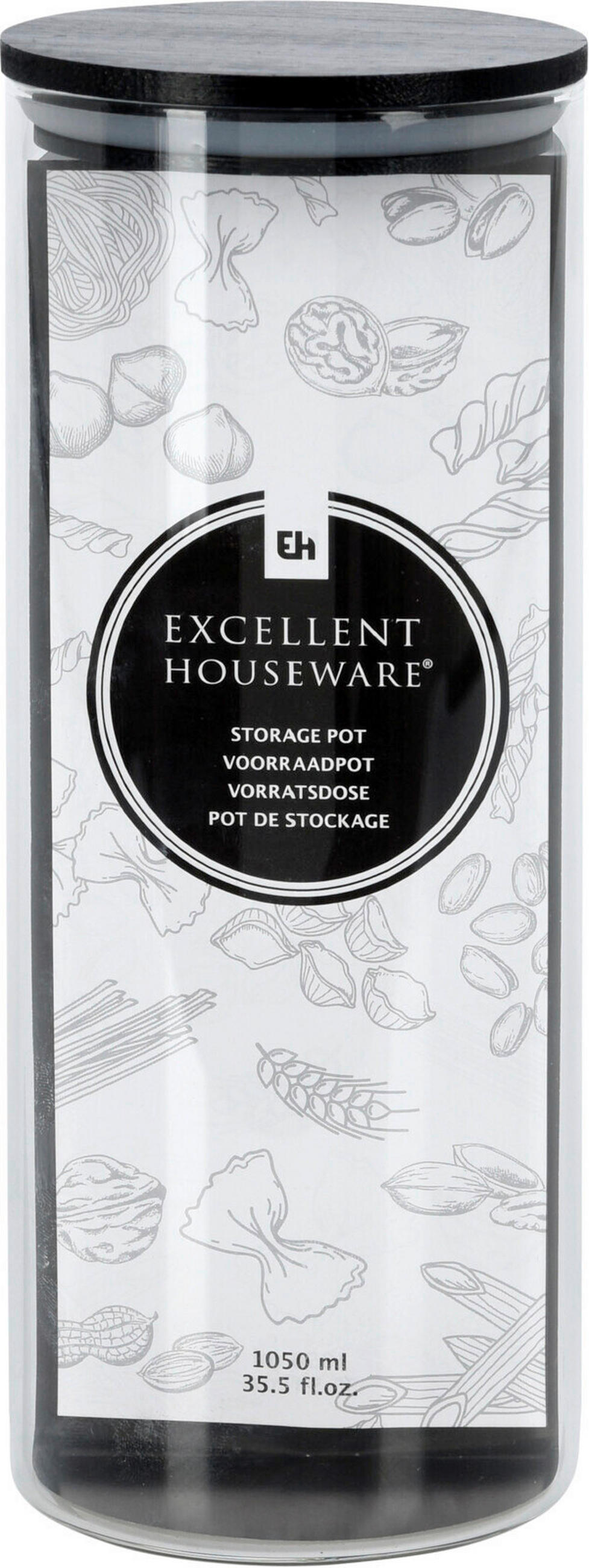 KUTIJA ZA HRANU  1,05 l    - crna, Osnovno, staklo/drvo (8,5/8,5/22cm)