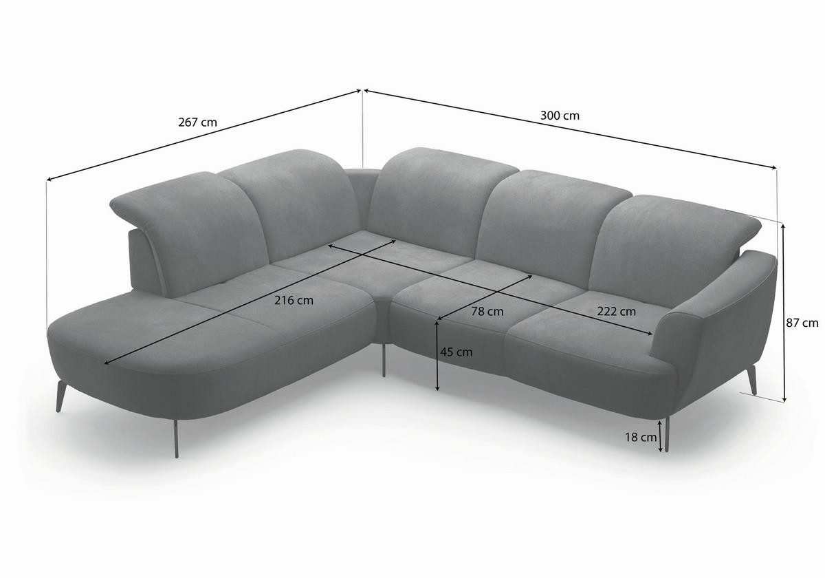 ECKSOFA in Chenille Silberfarben  267/300 cm  - Silberfarben/Schwarz, KONVENTIONELL, Textil/Metall (267/300cm) - Sit & More