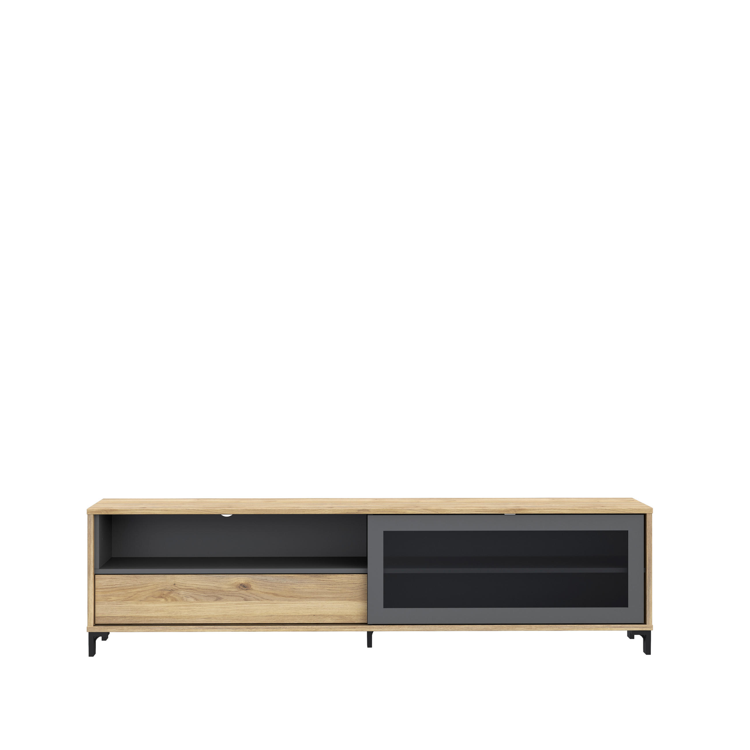 TV-ELEM 180,5/47,2/42 cm  - tölgyfa színű/fekete, Basics, faalapú anyag/üveg (180,5/47,2/42cm) - home24