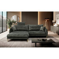 ECKSOFA Grün Velours  - Goldfarben/Grün, Design, Textil/Metall (196/264cm) - MID.YOU