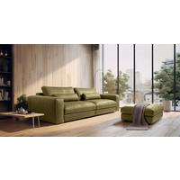 3-SITZER-SOFA  in Echtleder Olivgrün   - Beige/Schwarz, Design, Leder/Kunststoff (300/85/123cm) - Livetastic
