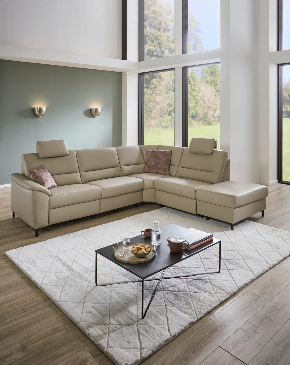 ECKSOFA in Echtleder Perlmutt  - Perlmutt/Schwarz, Konventionell, Leder/Metall (290/247cm) - Beldomo Premium