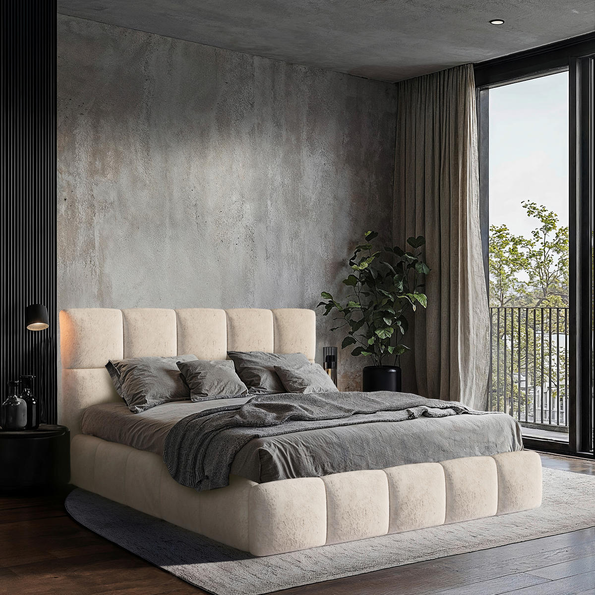 Polsterbett Cherry Mikrofaser 160/200 cm,  in Sandfarben, Lattenrost, Bettkasten,  - Sandfarben/Schwarz, MODERN, Holz/Holzwerkstoff (160/200cm) - MID.YOU